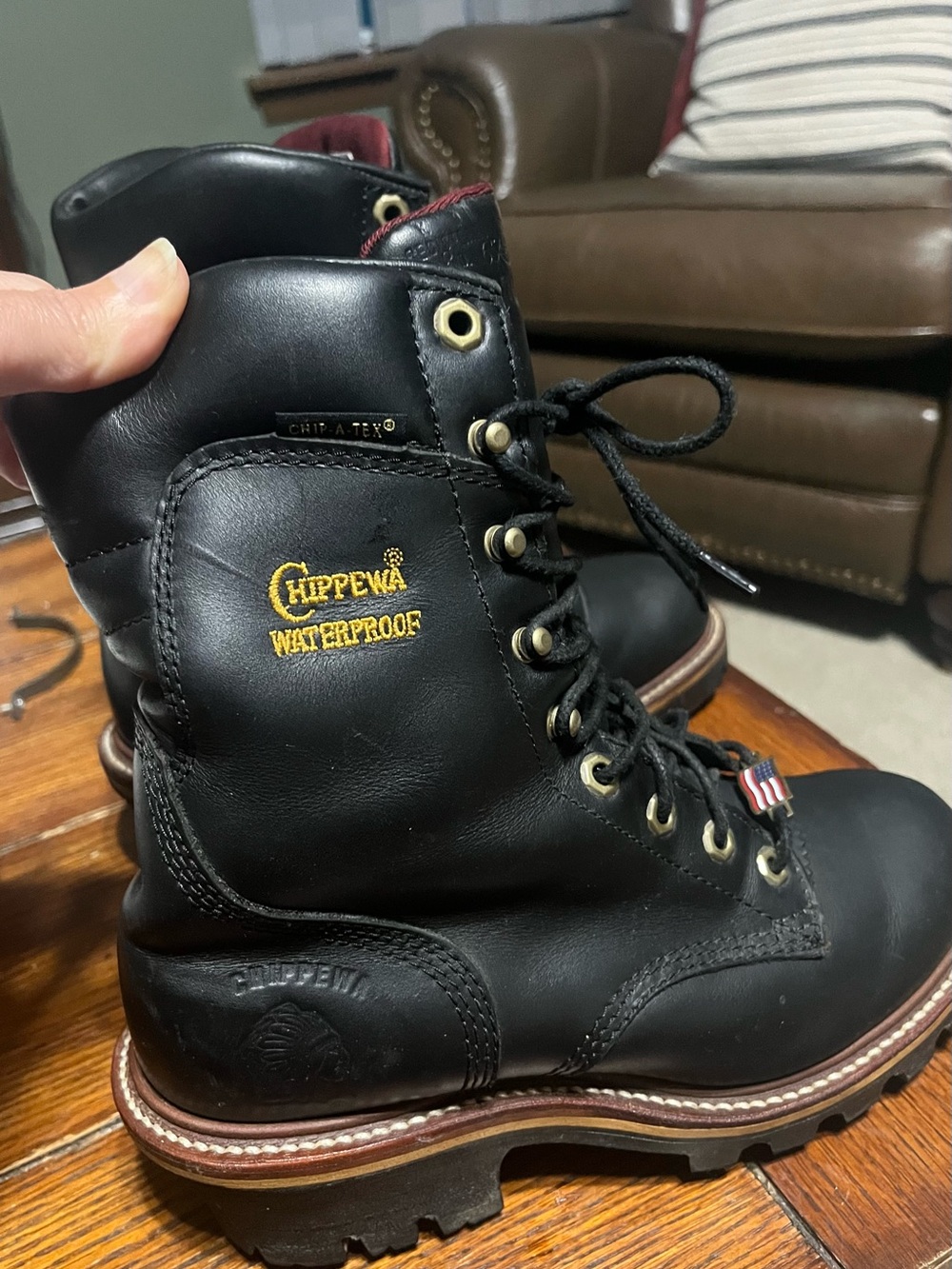 SHIPS FREE! Men’s Chippewa Waterproof Black Leather Lace-Up Work Boots Size 8 - Picture 6 of 12